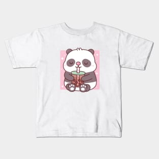 Cute Little Panda Drinking Bubble Tea Kids T-Shirt